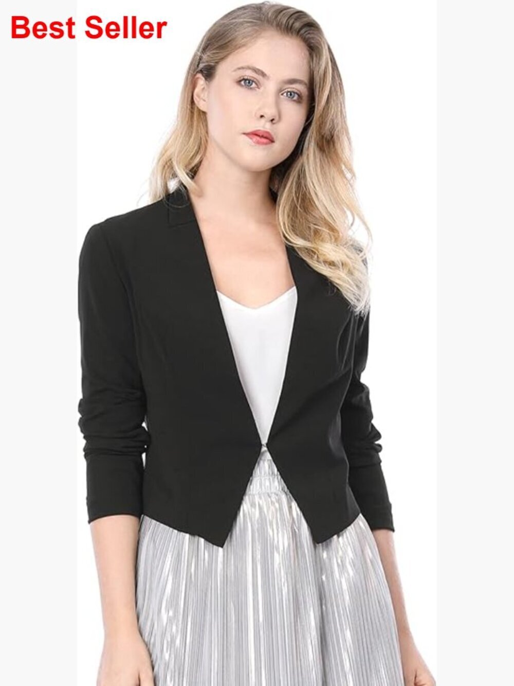 Collarless Cropped Blazer Business Casual Suit Jacket Stretch Fabric